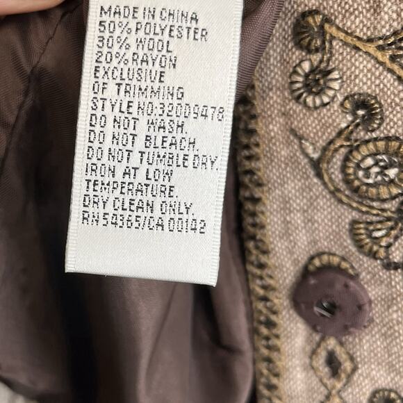 NyGård Petite 10 Embroidered Jacket Wool Blend Beige Cottagecore Academic - Picture 5 of 16